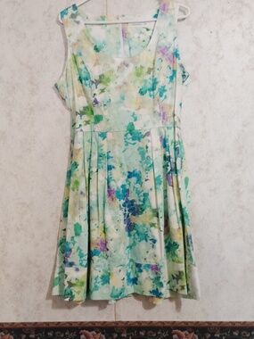 Calvin Klein Pastel Watercolor Floral Dress in Mint, Aqua & Lavender